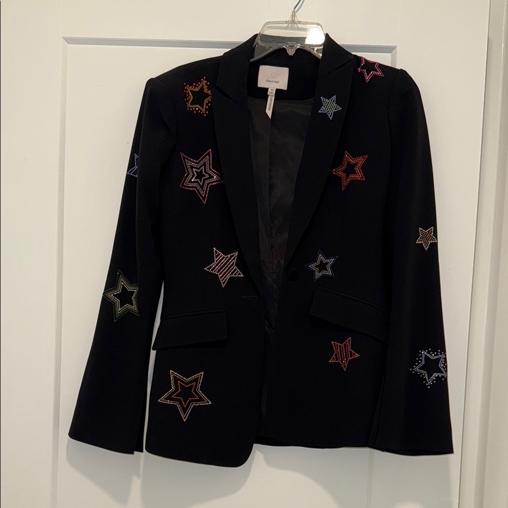 Cinq à Sept Black Blazer with Colorful Stars Embroidery